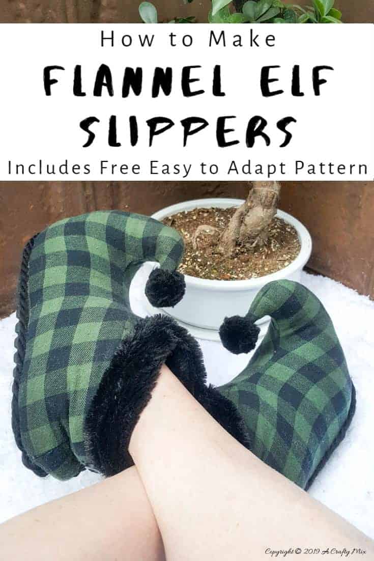 Make your own super comfy flip flop flannel elf slipper. Includes free adaptable pattern. Share a Pattern #pattern #shareapattern #flannel #diy #craft #acraftymix #handmade #freeslipperpattern #slippers #easysew #easypattern #freepatterns #elfslippers
#easysewingpattern #easysewingproject #diyslippers