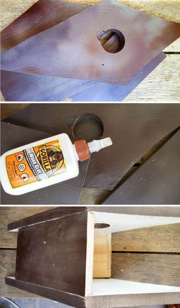 Gluing and screwing the front, back and sides together #rusticbirdhouse #DIYbirdhouse #paintedbirdhouse #acraftymix #birdhouseideas #uniquebirdhouse