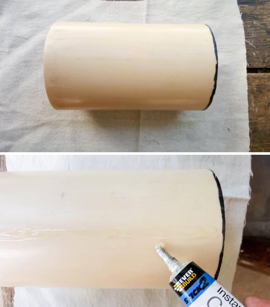 Use a PVC pipe to plant the tree #gorjuss #gorjussart #gorjussgirl #santorogorjuss #acraftymix #dropclothrepurpose #dropclothChristmas #dropclothDIY #dropclothcrafts