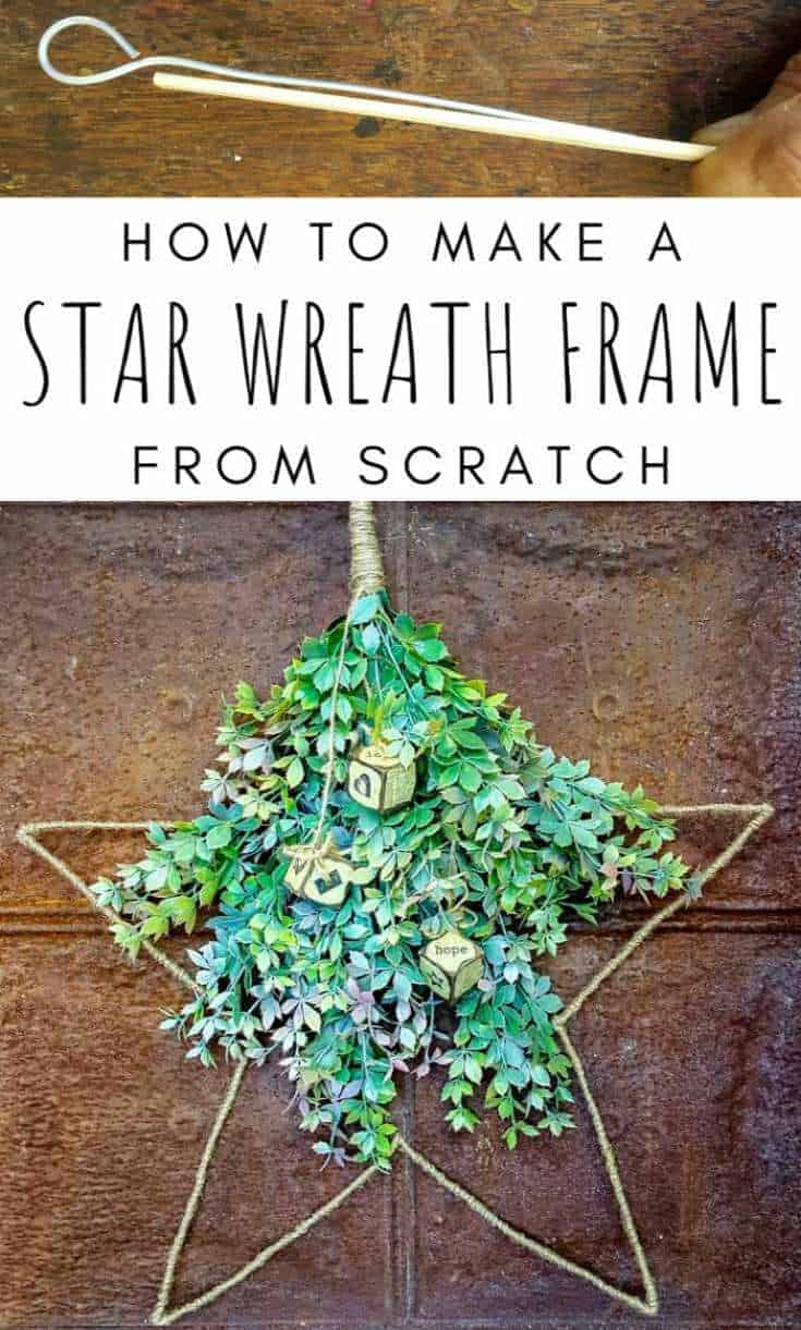 If you struggle to find a star wire wreath frame you can make your own using this easy to follow tutorial. Includes how to turn the wire wreath frame into this gorgeous Scandi inspired star wreath. #WireWreathFrameDIY #EasyStarWreath #aCraftyMix #HowtoWireWreath #StarWireWreath #ScandiWreath 