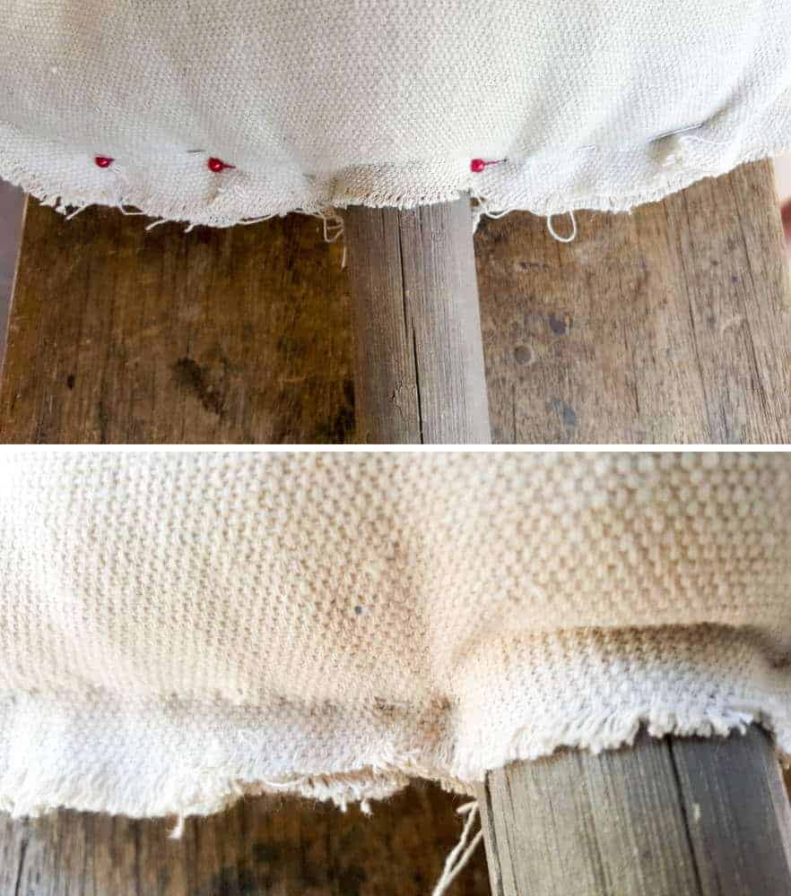 Place a stick inside the opening and hand sew closed #gorjuss #gorjussart #gorjussgirl #santorogorjuss #acraftymix #dropclothrepurpose #dropclothChristmas #dropclothDIY #dropclothcrafts