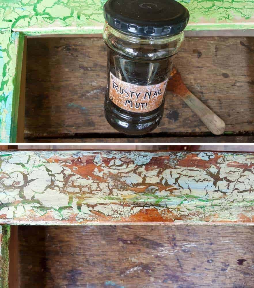 Apply a water based stain, like rusty nail muti #UnicornSpitTechniques #Windowplanter #UnicornSpitRustEffect #FauxRustEffect #ACraftyMix #PictureFrameRepupose #UnicornSpitIdeas #PictureFrameCrafts #SpillingPlanter