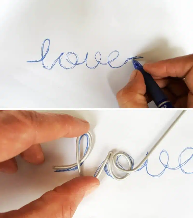 Trace the letters with your wire #gallerywall #acraftymix #valentinesday #lovearrow #bohodecor #lovedecor #DIYArrowdecor #ArrowPrintable #arrowDIY #arrowcrafts #DIYWirewords