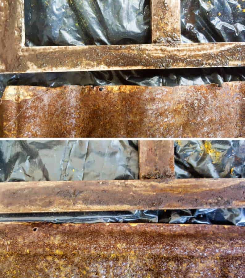 Apply a wa and then a second wash with more brown added #UnicornSpitTechniques #Windowplanter #UnicornSpitRustEffect #FauxRustEffect #ACraftyMix #PictureFrameRepupose #UnicornSpitIdeas #PictureFrameCrafts #SpillingPlantersh of black and brown