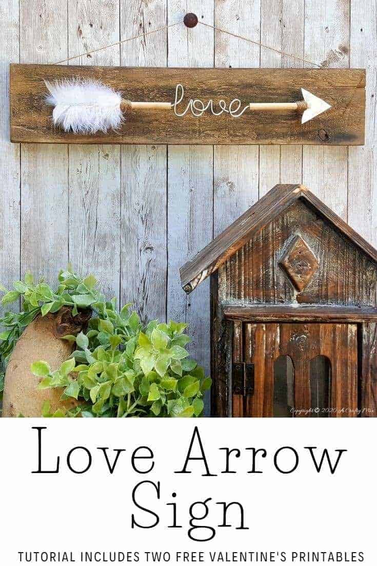 Make a gorgeous LOVE arrow sign to add to your gallery wall. It&rsquo;s fun, easy and you can customize the wire words to fit your unique style. Includes two free printables #gallerywall #acraftymix #valentinesday #lovearrow #bohodecor #lovedecor #DIYArrowdecor #ArrowPrintable #arrowDIY #arrowcrafts #DIYWirewords