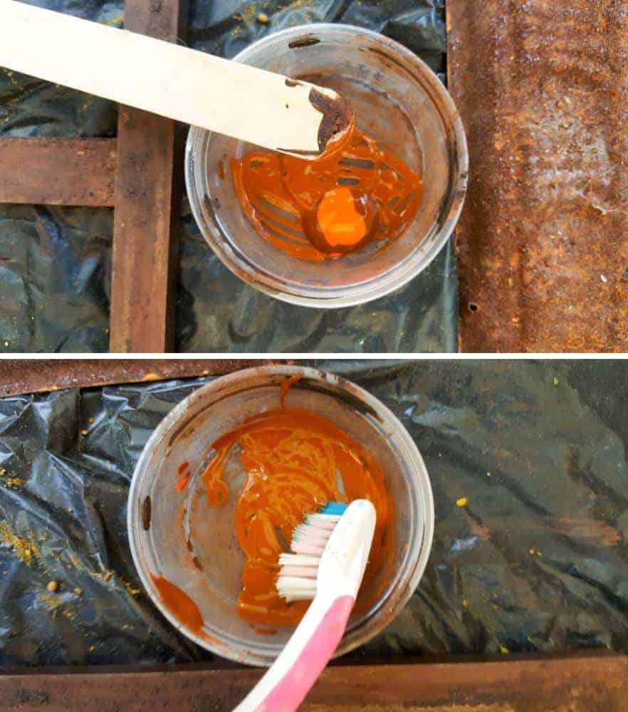 The Unicorn SPiT colors used to create the faux rust paint effect on the planter #UnicornSpitTechniques #Windowplanter #UnicornSpitRustEffect #FauxRustEffect #ACraftyMix #PictureFrameRepupose #UnicornSpitIdeas #PictureFrameCrafts #SpillingPlanter