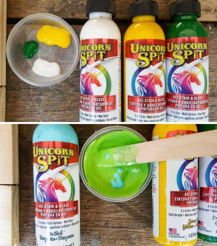The Unicorn SPiT colors used to create the "Cracked up" green paint effect on the planter #UnicornSpitTechniques #Windowplanter #UnicornSpitRustEffect #FauxRustEffect #ACraftyMix #PictureFrameRepupose #UnicornSpitIdeas #PictureFrameCrafts #SpillingPlanter