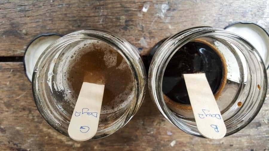 Testing the wood stain mixture on day 2 #Naturalwoodstain #DIYWoodStain #Agingwoodstain #acraftymix #rustynail #weatherwoodstain