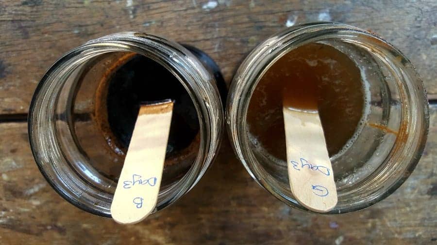 Testing the wood stain mixture on day 3 #Naturalwoodstain #DIYWoodStain #Agingwoodstain #acraftymix #rustynail #weatherwoodstain