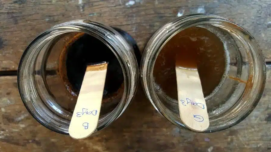 Testing the wood stain mixture on day 3 #Naturalwoodstain #DIYWoodStain #Agingwoodstain #acraftymix #rustynail #weatherwoodstain
