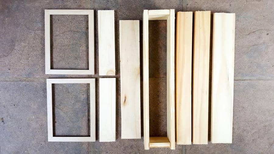 All the pieces used to make the "Cracked Up" Unicorn SPiT planter with picture frame windows #UnicornSpitTechniques #Windowplanter #UnicornSpitRustEffect #FauxRustEffect #ACraftyMix #PictureFrameRepupose #UnicornSpitIdeas #PictureFrameCrafts #SpillingPlanter