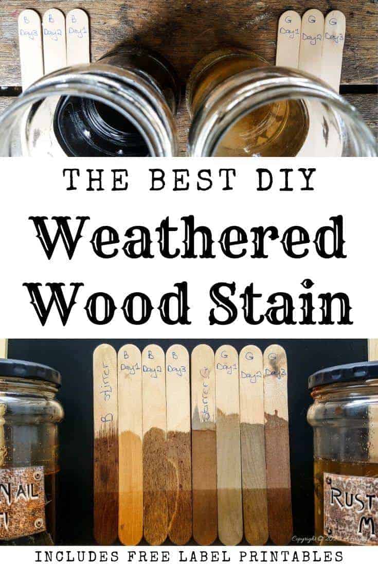 Looking for an all natural aging wood stain recipe that&rsquo;s budget friendly and easy to make? Then you have to try Rusty Nail Muti. It transforms new wood into old and weathered in minutes and by making a few small adjustments you can control the color and intensity too #Naturalwoodstain #DIYWoodStain #Agingwoodstain #acraftymix #rustynail  #woodstainrecipe 