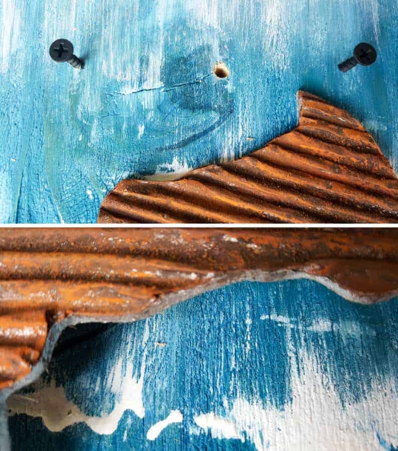 Add a few screws to balance Africa on. #mixedmedia #mixedmediatutorial #DIYNightLight #ACraftyMix #fauxrust #Africa #HomeDecor