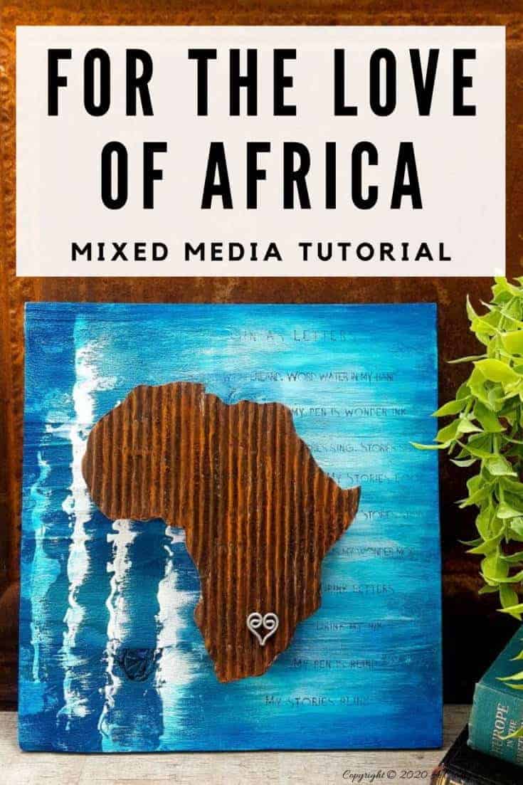 Mixed media pieces are always fun to put together and the possibilities are endless. This tutorial will show you how to make cardboard look like a rusty sheet of metal and turn your mixed media into a night light. #mixedmedia #mixedmediatutorial #DIYNightLight #ACraftyMix #fauxrust #Africa #HomeDecor