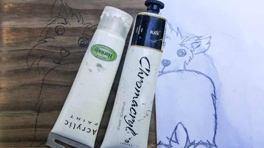 Black and white acrylic paints #DIYDogLeash #Leashholderideas #WoodLeashHolder #ACraftyMix #FreePrintable #ScottishTerrier #PetLeashHolder #DIYLeashHolder