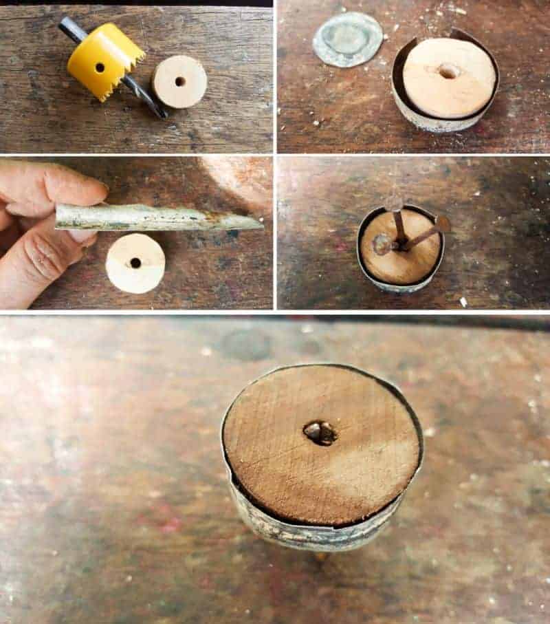 Cut a small circle and wrap ceiling tile around #FairygardenDIY #FairyFurniture #RustyNailFurniture #ACraftyMix #FairyGardenTutorials #CeilingTileRepupose #FairyGardenIdeas