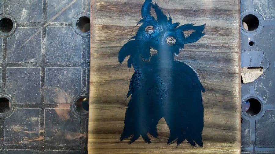 Use craft paint to paint the body of the Scottie #DIYDogLeash #Leashholderideas #WoodLeashHolder #ACraftyMix #FreePrintable #ScottishTerrier #PetLeashHolder #DIYLeashHolder