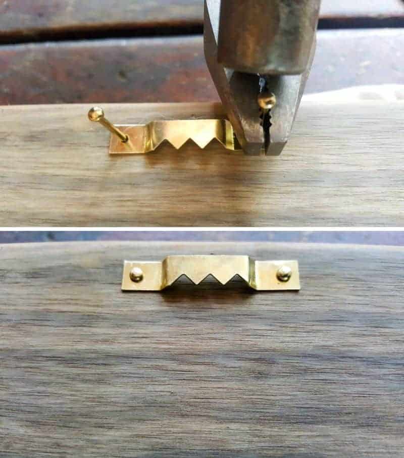 Use Pliers to hold the samll nails and protect your fingers #DIYDogLeash #Leashholderideas #WoodLeashHolder #ACraftyMix #FreePrintable #ScottishTerrier #PetLeashHolder #DIYLeashHolder