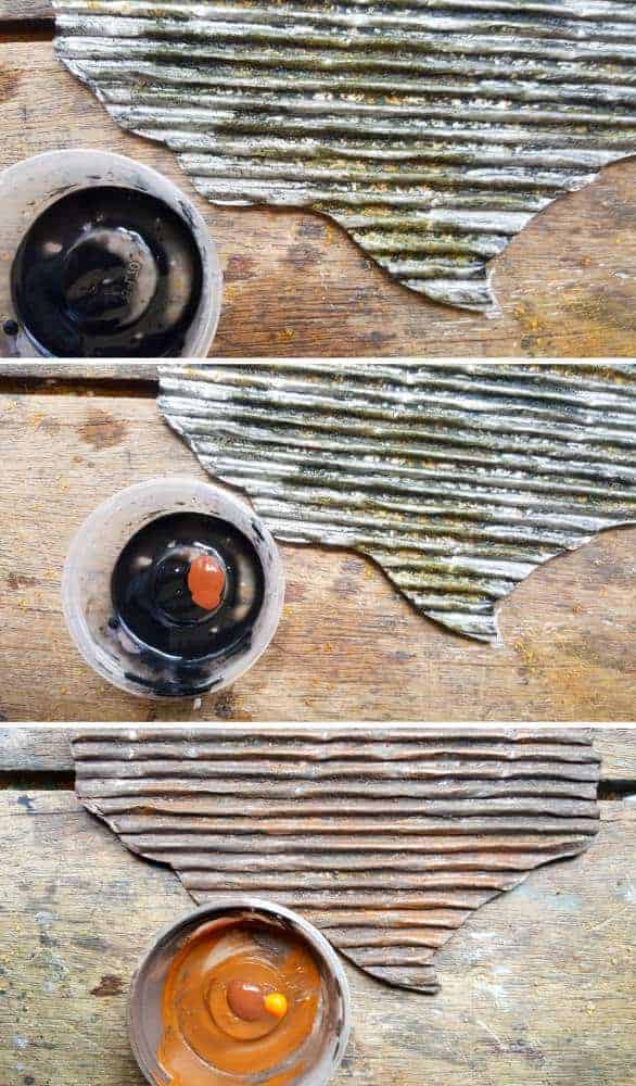 Add washes of brown, black and orange to create a faux rust effect. #mixedmedia #mixedmediatutorial #DIYNightLight #ACraftyMix #fauxrust #Africa #HomeDecor