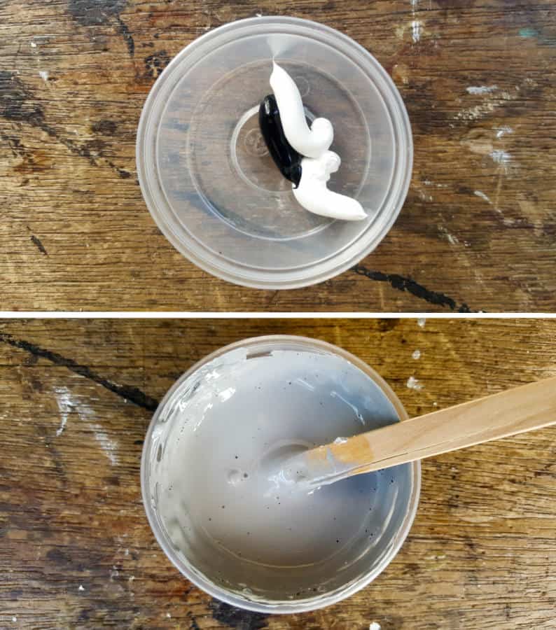 Mix up some black and white paint to get a light grey #EasterEgg #GiantEgg #DIYConcreteEgg #ACraftyMix #FauxConcreteEgg #EasterCrafts #EasterEggCrafts