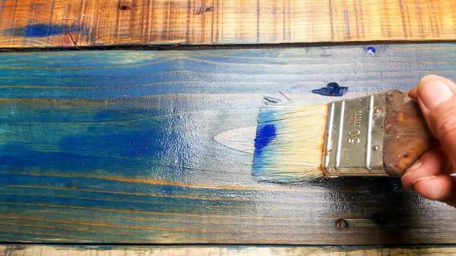 Spray the pallets with water before applying the Unicorn SPiT #Upcycling #Benefits #UpcycleSign #ACraftyMix #RepurposedLetters #RustyAlphabet #UpcycleStrong #InThisTogether #UpcyclingIdeas
