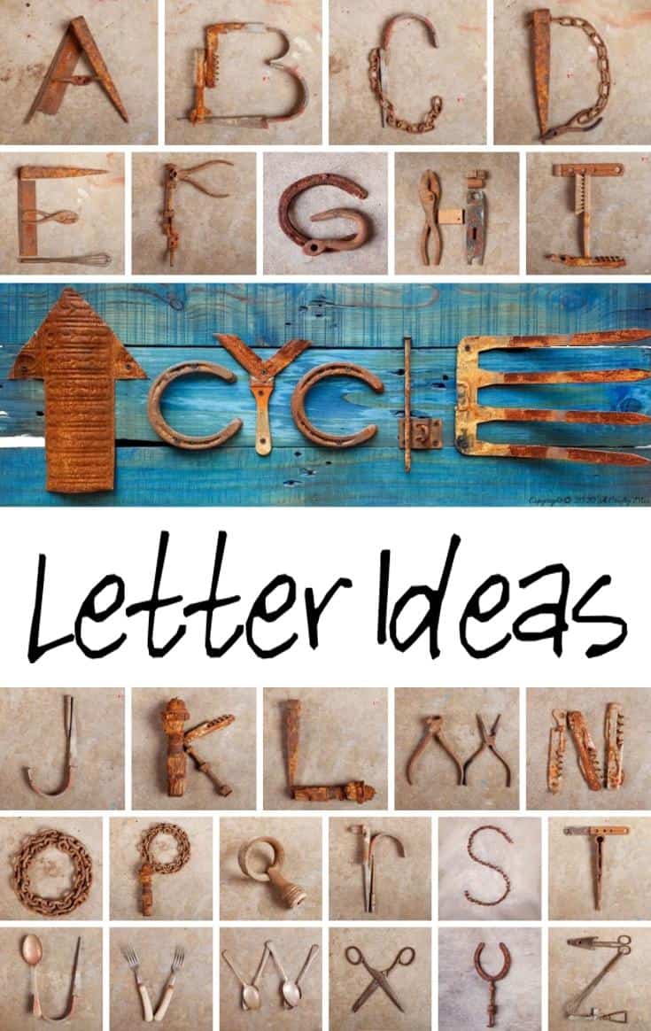 How to make a sign using scrap metal letters with lots of ideas for each letter of the alphabet #Upcycling #Benefits #UpcycleSign #ACraftyMix #RepurposedLetters #RustyAlphabet #UpcycleStrong #InThisTogether #UpcyclingIdeas