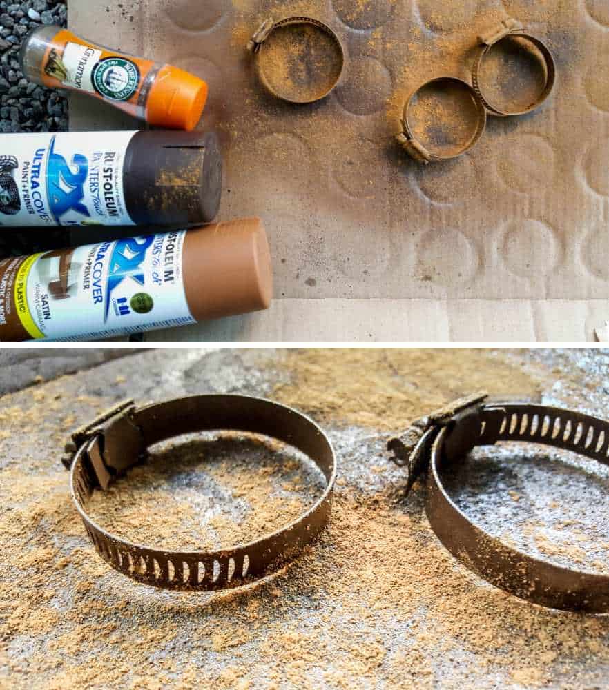 Using spices to make faux rust #farmhousedecor #rusticdecor #acraftymix #farmstyledecor #springproject #diyhomedecor #ceilingtilerepurpose