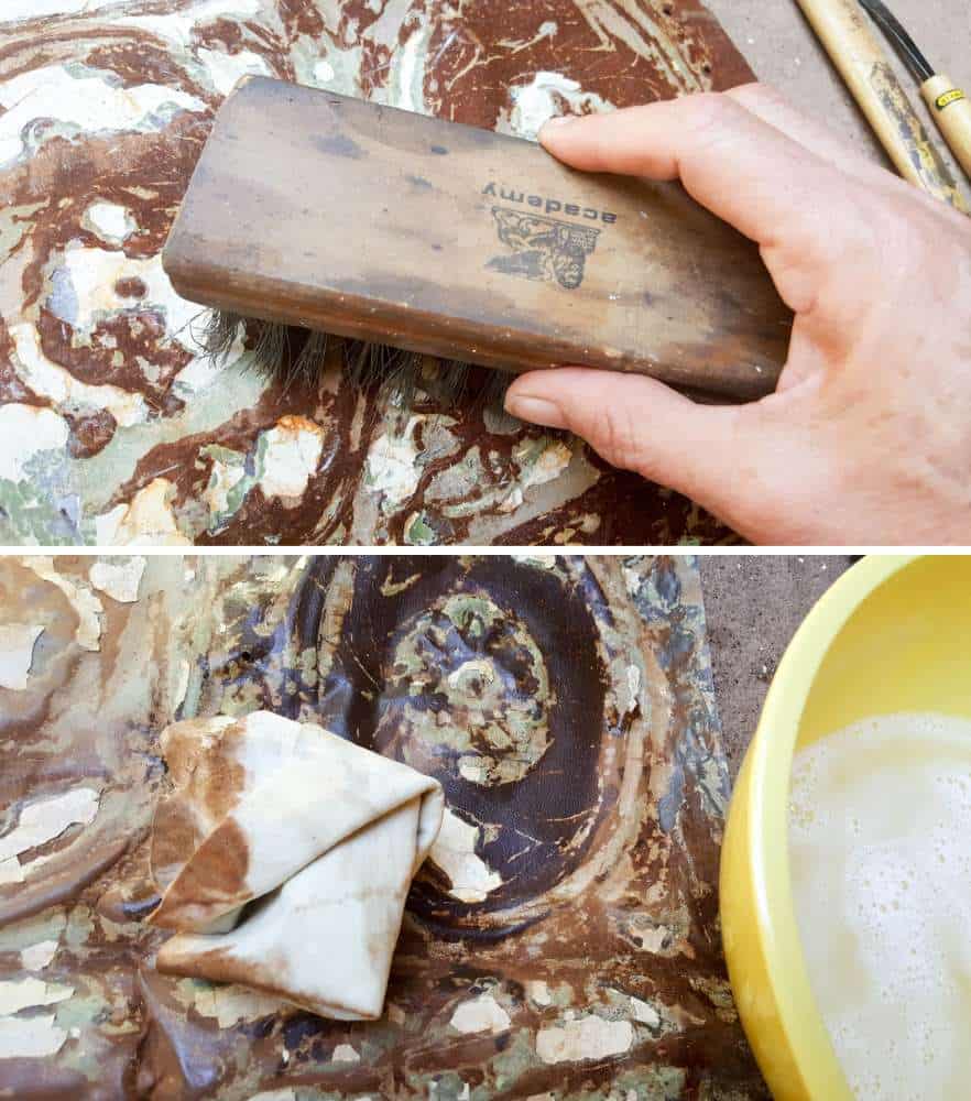 Cleaning the rusty tin ceiling tiles #farmhousedecor #rusticdecor #acraftymix #farmstyledecor #springproject #diyhomedecor #ceilingtilerepurpose