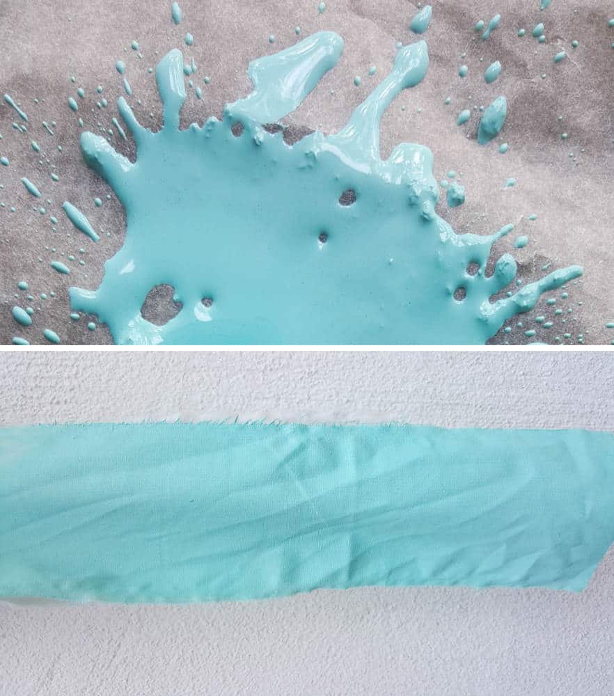 Squirt some Zia Teal Unicorn SPiT on wax paper and drench the fabric to color #FairyGarden #FairyGardenIdeas #ACraftyMix #FairyGardenDIY #FairyBeachDIY #FairyGardenIdeas #ClocheDecor #ClocheIdeas #WineGlassCloche #ClocheDIY #WineGlassRepurpose #UnicornSPiT