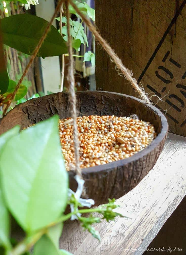 A DIY bird feeder is a great way to make your feathered friends feel at home and look after them when food sources are scarce. This rustic two tier bird feeder is quick to put together and the tiers make it easy to serve them a smorgasbord of treats too. #DIYBirdFeeder #RecycledBirdFeeder #RusticBirdFeeder #aCraftyMix #Woodenbirdfeeder #PalletBirdFeeder #UniqueBirdFeeder