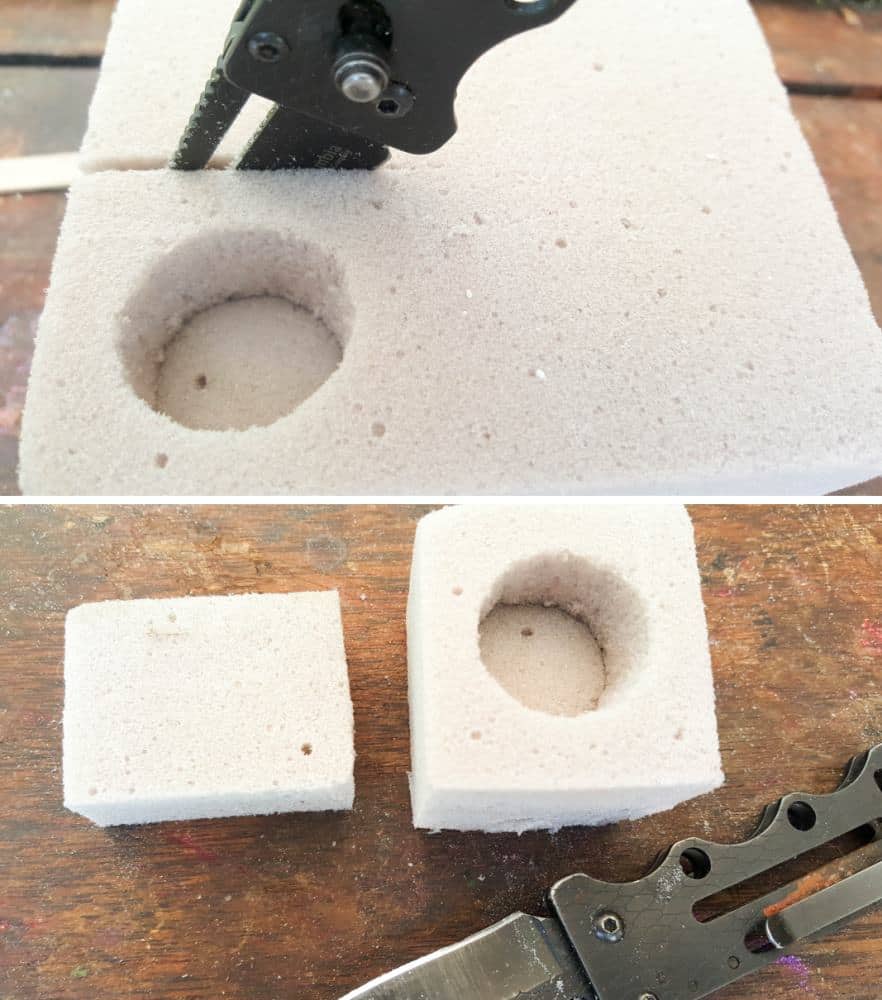 Cut the base and cistern from the florist foam
