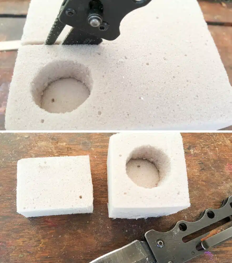 Cut the base and cistern from the florist foam