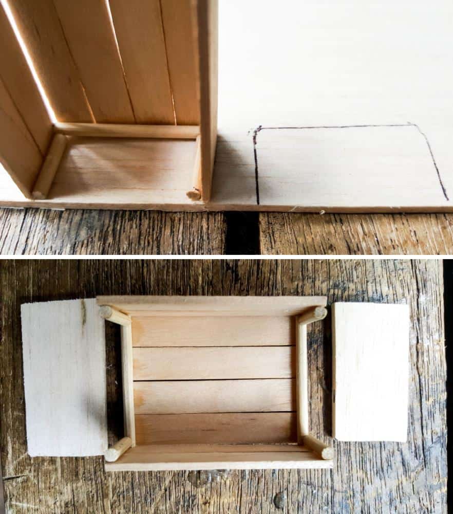 Measure and cut a bottom and top for the crate from balsa wood