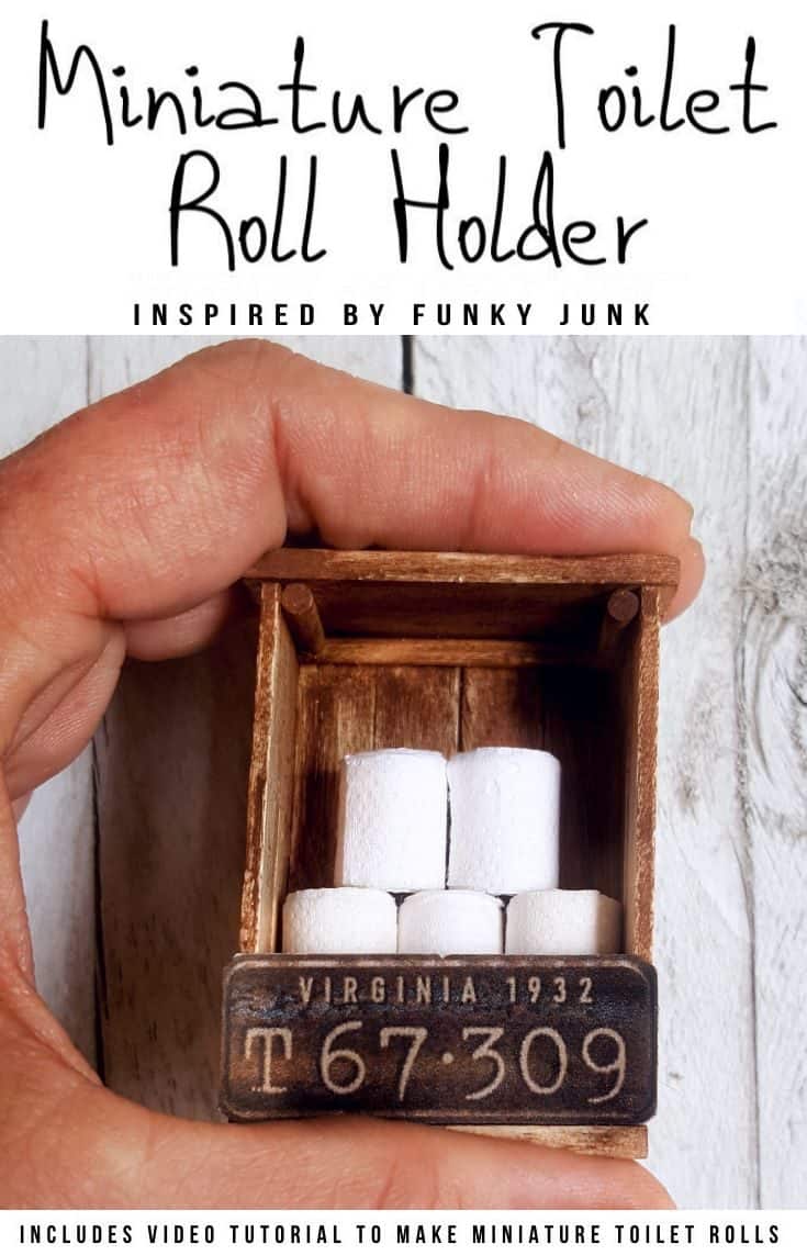 If you&rsquo;re looking to make something unique for your doll&rsquo;s house you&rsquo;re going to love this mini license plate toilet paper holder tutorial. It includes a video that will show you how to make tiny toilet rolls and there&rsquo;s a free printable you can use to create the license plate. #DIYMiniatureToiletPaper #ToiletPaperStorage #ACraftyMix #MakingMiniatures #VideoTutorial #FairyToiletPaper #DollHouseCrafts