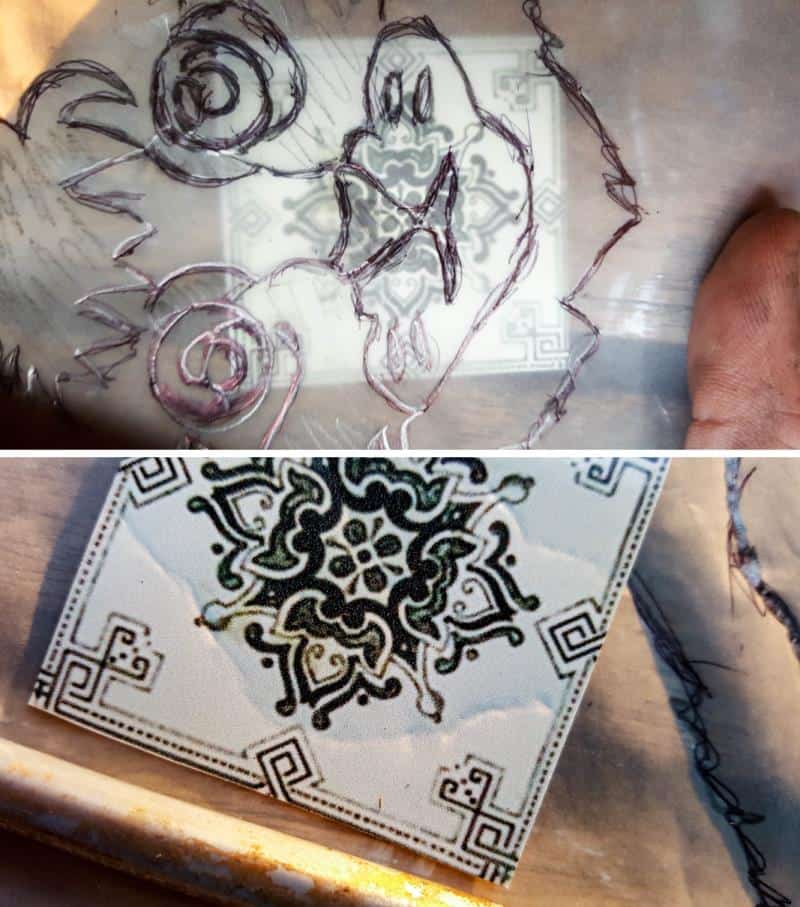 For the area around the eyes use tracing paper to create a patter or template that can be used to cut the tiles