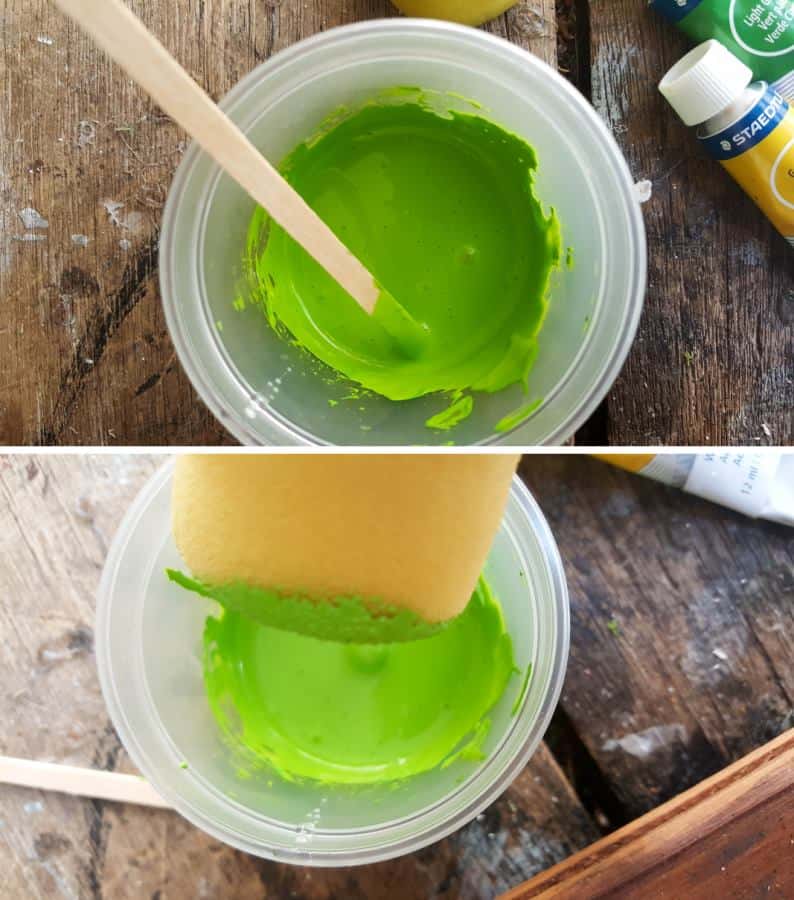 Mix the gylcerin and water into the paint and apply with a sponge