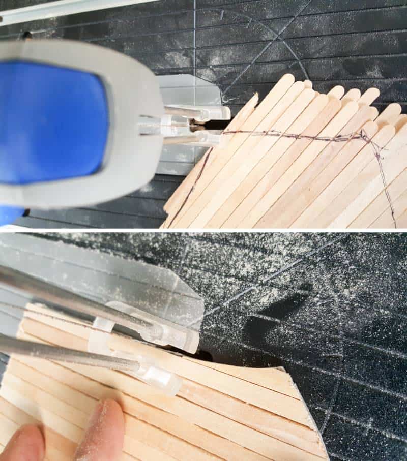 Use a scroll saw to cut the fairy door #FairydoorDIY #FairyDoorIdeas #ACraftyMix #MakeAFairyDoor #MiniatureStainedGlass #AlcoholInk