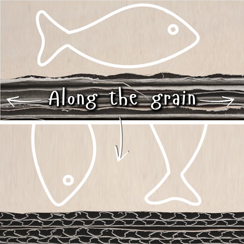 If you're using cardboard, cut the fish along gthe grain. 