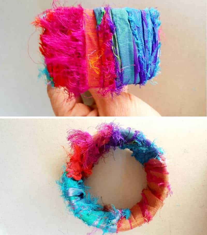 Cover the whole duct tape roll with fabric scraps.