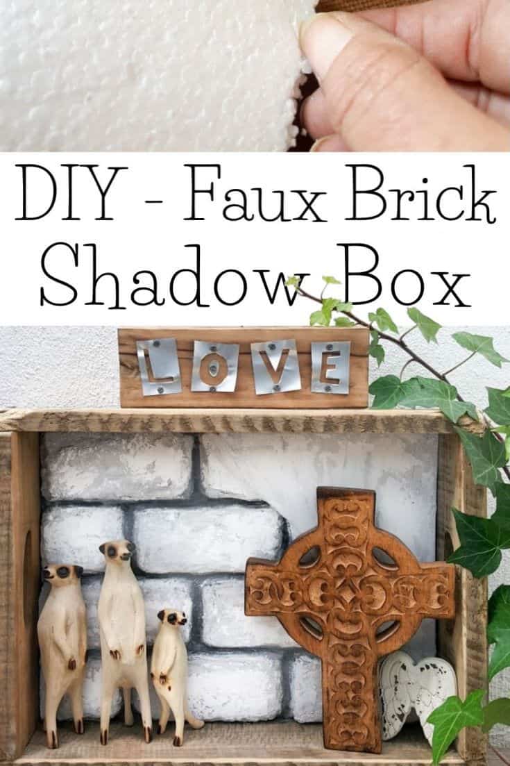 Take the traditional shadow box to a whole new level by adding faux bricks. This easy DIY tutorial will show you how to make your own shadow box in any size along with creating the faux bricks. #FauxBricksDIY #DisplayBoxDIY #ACraftyMix #BrickWallDisplaybox #DIYHomeDecor #FramedBricks