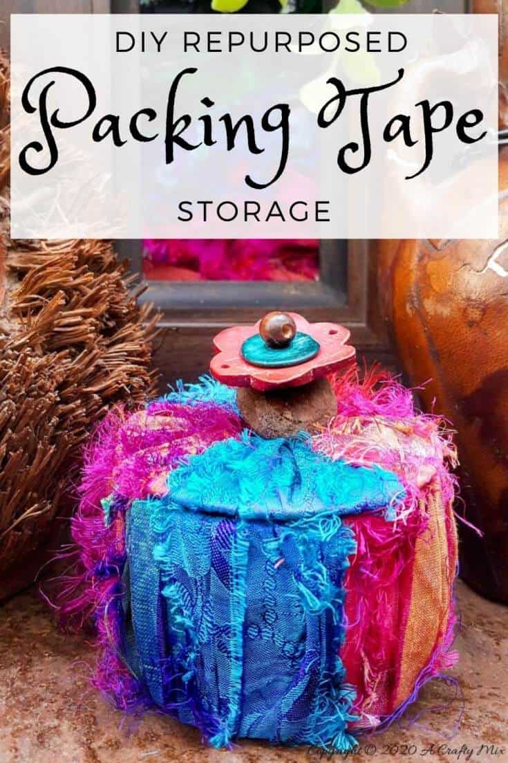 Don&rsquo;t throw that empty packing tape roll away until you&rsquo;ve seen how easy it is to turn it into this gorgeous boho storage. They make great gift boxes too. #DuctTape #StorageIdeas #ACraftyMix #RepurposeIdeas #BohoDIYIdeas #RecycledStorage
