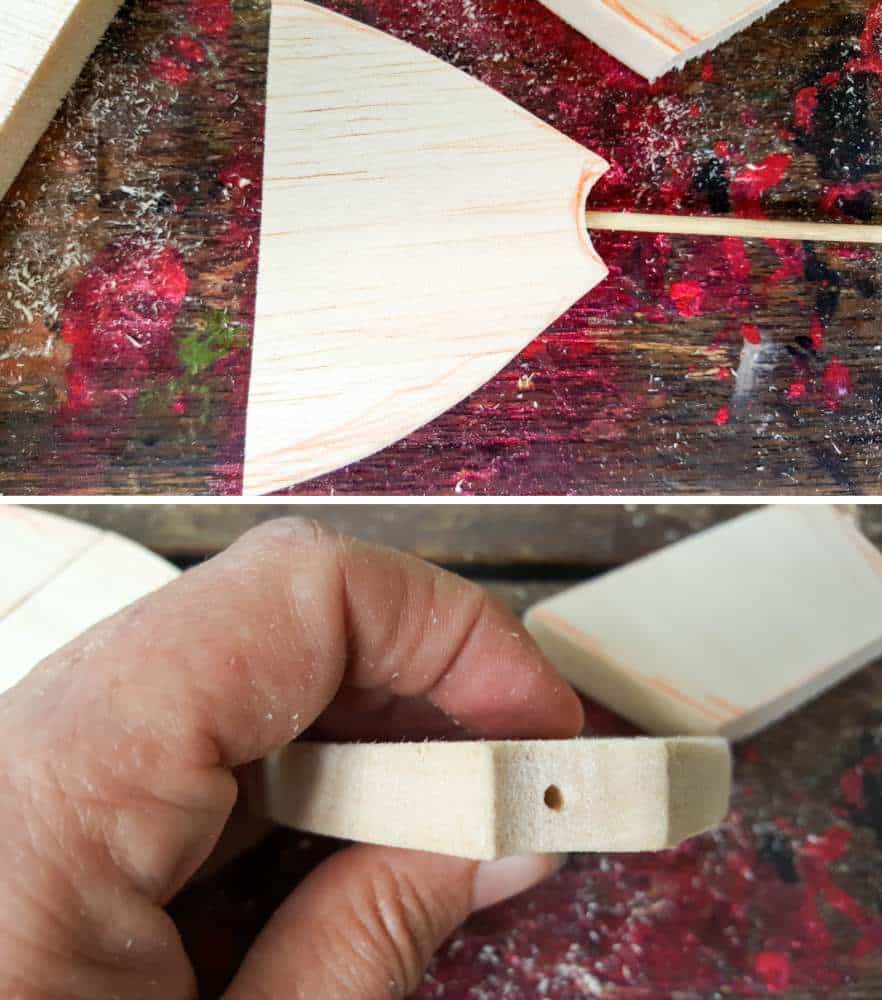 Use a skewer to make a hole all the way through the fishy bits