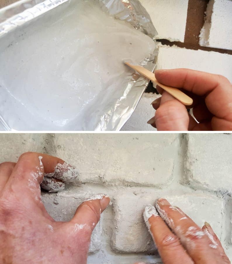 Paris between the bricks and smudge with your fingers to give the faux bricks character