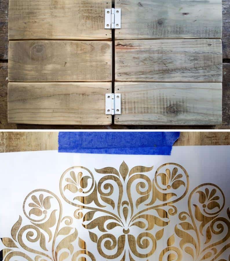 To finished off the hinged tabletop picture frame add a pretty stencil