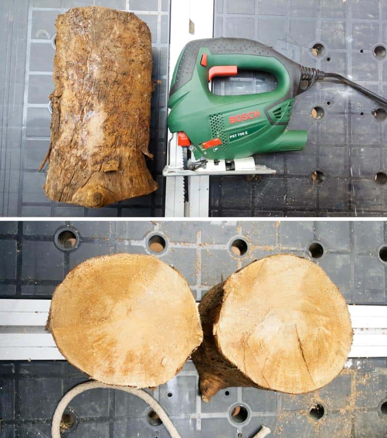 Use a jigsaw to cut a branch to the right size