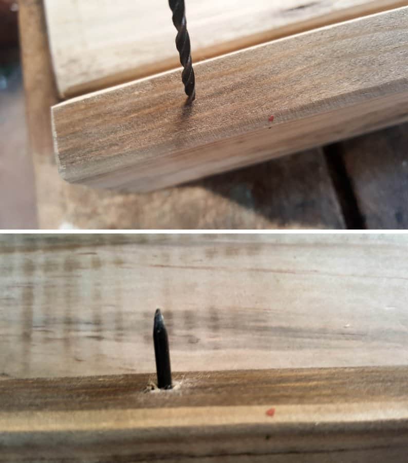 Insert a headless nail into the hole