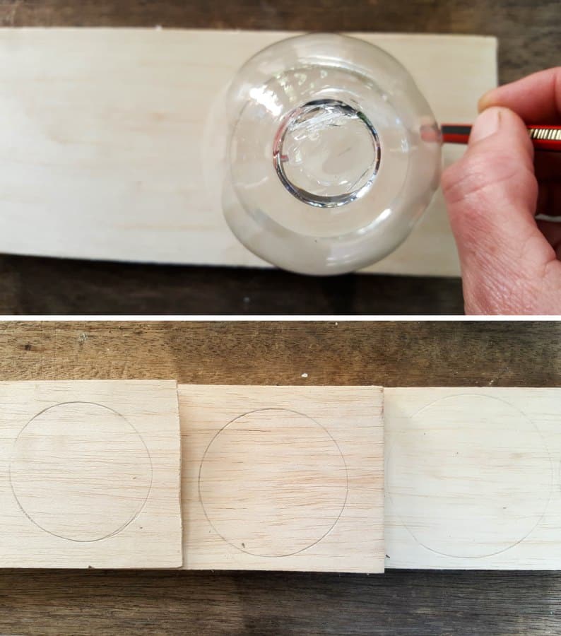 Place the wine glass on the balsa wood and trace around the rim
