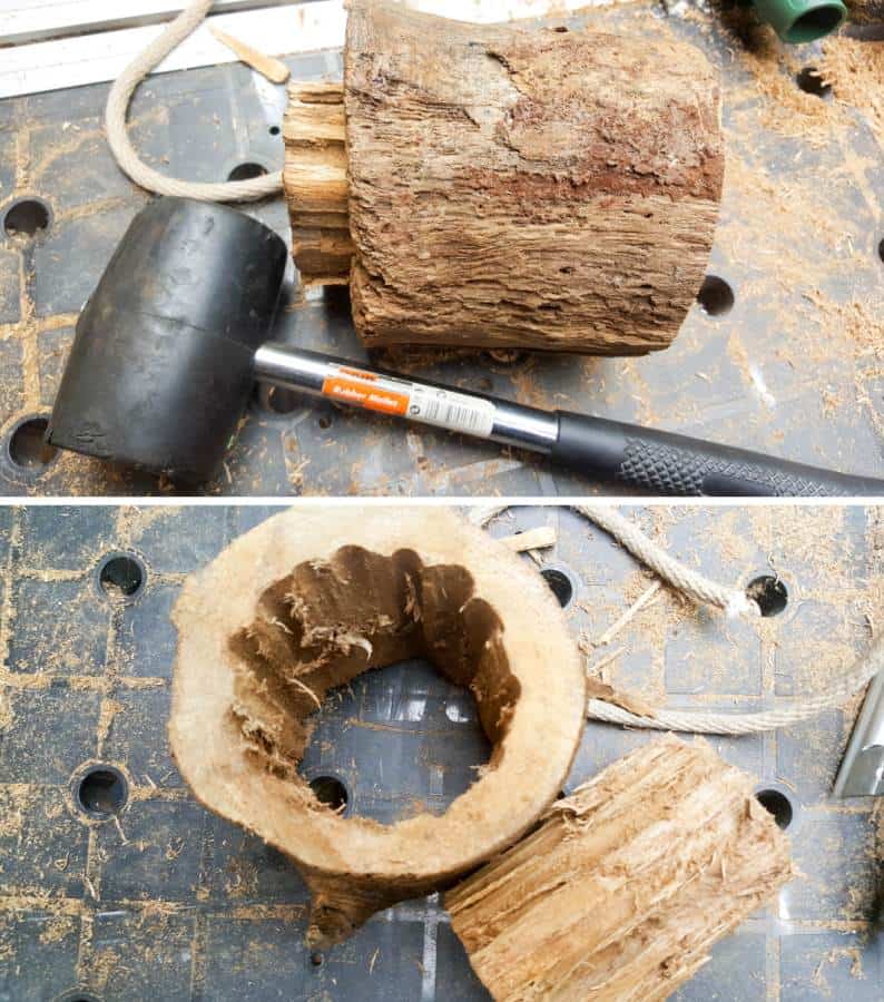 Hit the drilled portion with a rubber mallet to create the hole