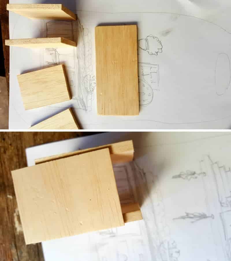 Cut the balsa wood pieces as shown