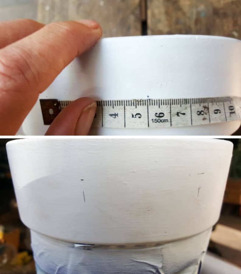 Measure the circumference of the terracotta pots to figure out where each Ndebele pattern should be put